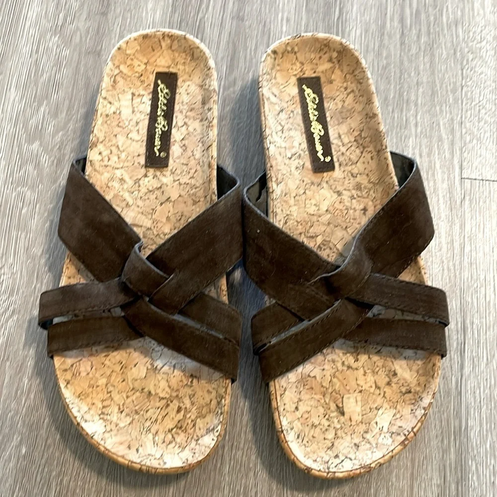 Eddie Bauer Women’s Slide Sandals Size 7 Brown Leather Granola Girl Bohemian